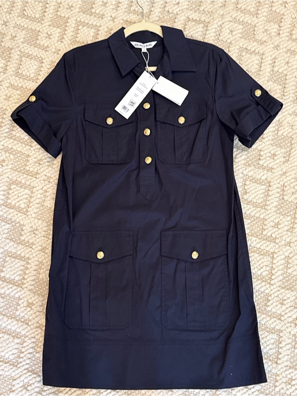 NEW VERONICA BEARD women's lucca dress in navy with Gold buttons